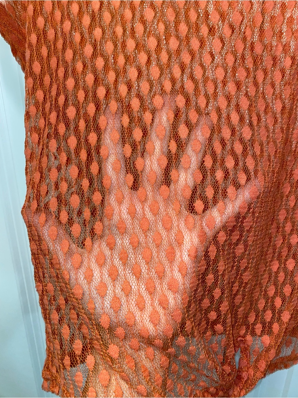 Orange Open-Knit Tie-Front Short Sleeve Top - Picture 2 of 5